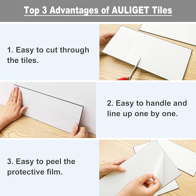AULIGET 2-Piece Light Slate Peel and Stick Backsplash Wall Tiles, Laundry Room - Image 7