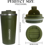 YINBAOGE Insulated Travel Coffee Mug, Spill & Leak Proof, Portable To Go Camping Stainless Steel Coffee Tumbler, Reusable Thermal Coffee Cup with Lid for Hot & Cold Drinks (2nd-Green, 17 OZ)
