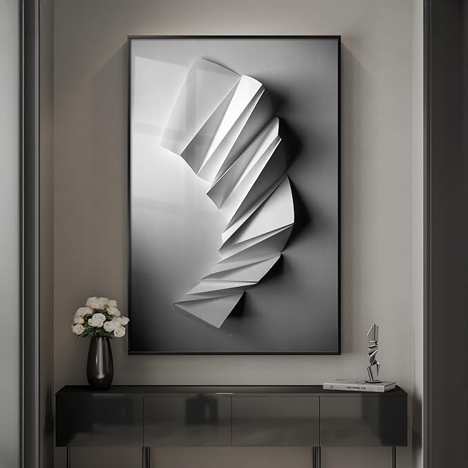 Framed Black and White Modern Elegant Abstract Wall Art, Large Contemporary by Cuspin