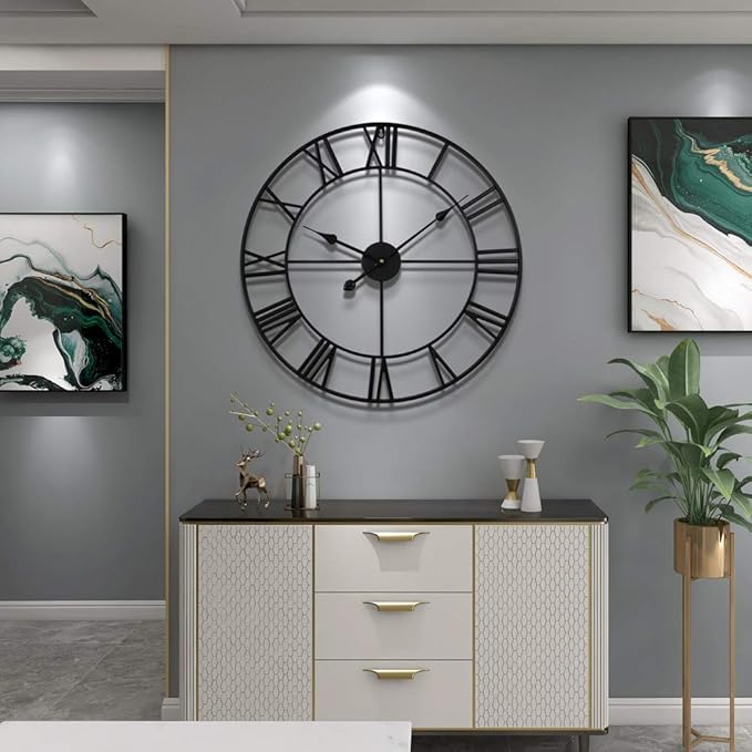 Large Modern Metal Wall Clocks Rustic Round Nearly Silent Little Ticking - Image 7