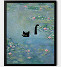 Hamduker Cat Wall Art Monet Prints Vintage Canvas Wall Art Funny Cat in Water by Unknown