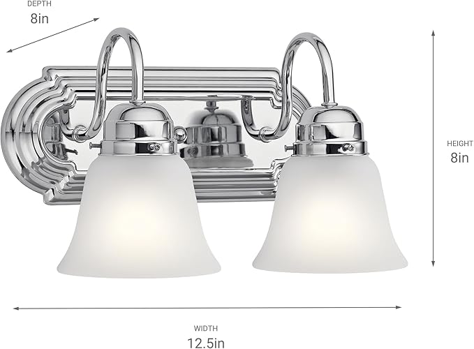 Kichler 12.25" 2-Light Vanity Bath Light in Chrome, Modern Bathroom Light - Image 2