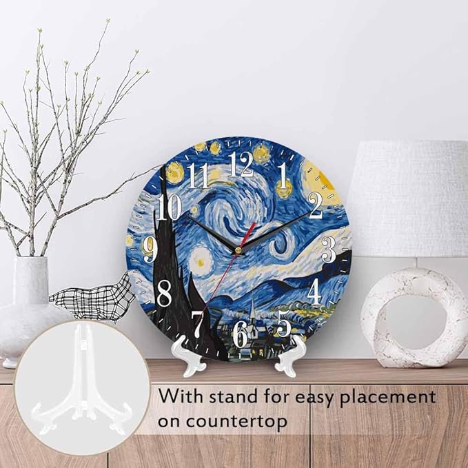 Mxocom The Starry Night Wall Clock Art Oil Painting Moon Mountain Village Van - Image 3