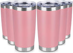 20 oz Tumbler Stainless Steel Tumblers Bulk with Lid Double Wall Insulated Coffee Tumbler Cups for Hot & Cold Drinks Powder Coated Travel Coffee Tumbler Mug Metal (Rose Pink, 6 pack)