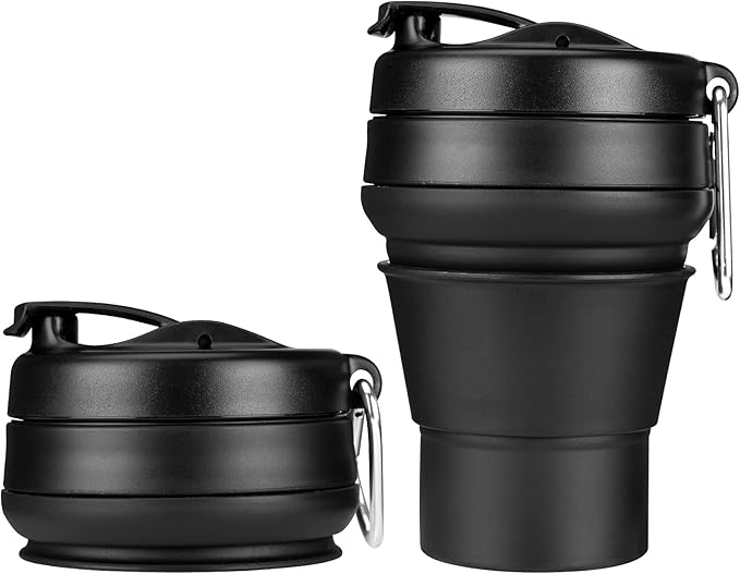 Collapsible Coffee Cup, 2 Pack 16 OZ 480ml Silicone Travel Folding Cup, Leak Proof BPA Free Portable Cup, Travel mug with Lids for Camping hiking