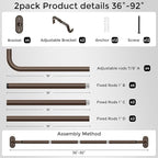 2 Pack Curtain Rods 36-88 Inch, Bronze Wrap Around Blackout Curtain Rods - Image 6