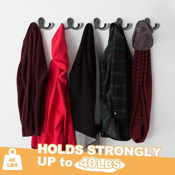 25 Pack Coat Hooks Wall Hooks for Hanging, Heavy Duty Double Prong Metal Hook - Image 3