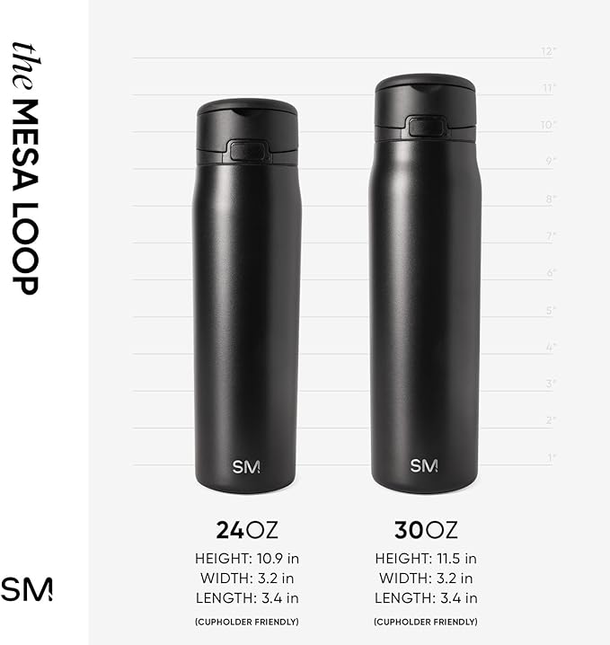 Simple Modern Mesa Loop Water Bottle with Covered Straw and Handle | 24oz Cup Holder Friendly Insulated Stainless Steel Bottles for Travel, Sports and School | Rose Stripes