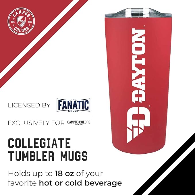 Campus Colors NCAA Stainless Steel Tumbler perfect for Gameday - 18 oz - Double Walled - Keeps Drinks Perfectly Insulated (Dayton Flyers - Red)