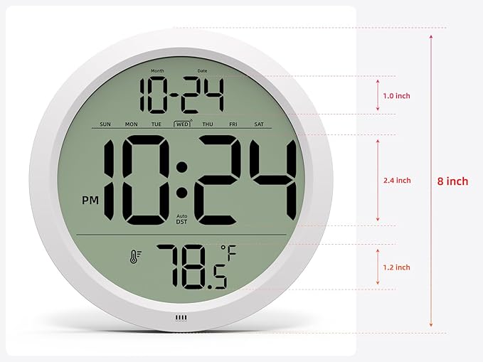 Digital Wall Clock with Date, Indoor Temperature, Battery-Operated Digital Clock - Image 2