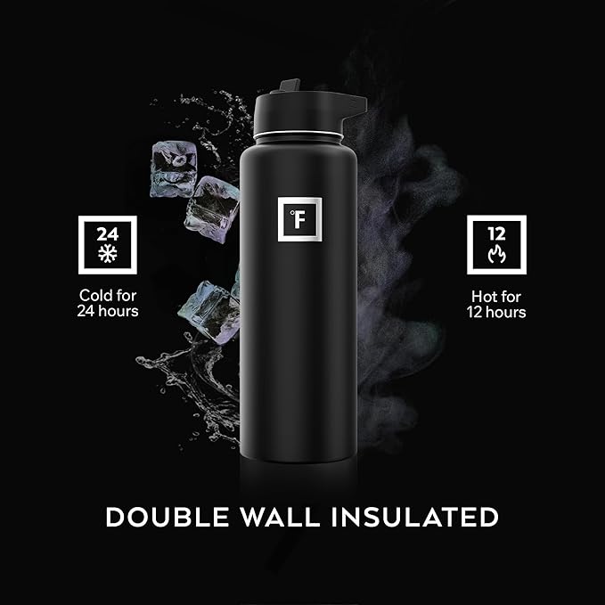 IRON °FLASK Camping & Hiking Hydration Flask with Straw, Wide Mouth Insulated Stainless Steel Sports Water Bottle - 40 oz Pink Tulip