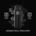 IRON °FLASK Camping & Hiking Hydration Flask with Straw, Wide Mouth Insulated Stainless Steel Sports Water Bottle - 40 oz Midnight Black