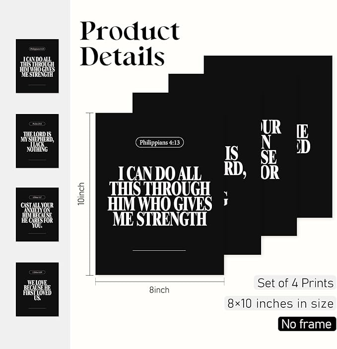 Locomiss Black Christian Wall Art Decor Posters, Minimalist Jesus Scripture - Image 2