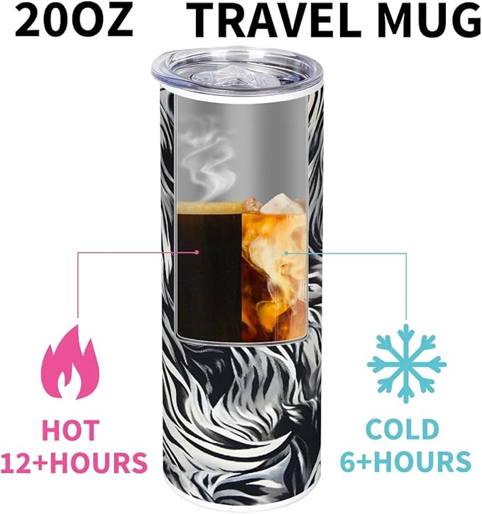 Zebra Marble Pattern 20 oz Tumbler with Lid and Straw Travel Coffee Mug Spill Proof Stainless Steel Double Wall Vacuum Insulated Cup