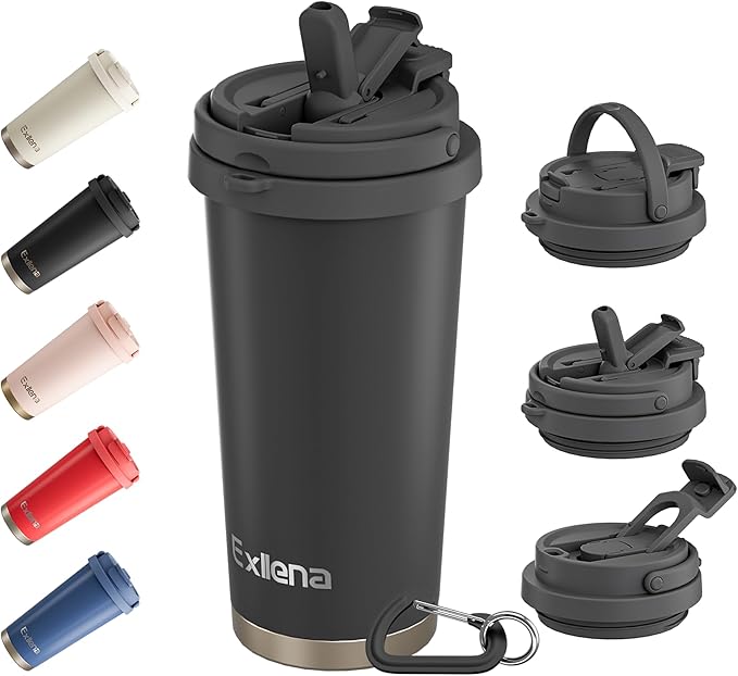 16oz Tumbler with 3 in 1 Lid - Travel Coffee Tumbler - 100% Leakproof and Spill Proof for Hot and Cold Drink - Coffee Mug for Travel, Office, School...(Black)