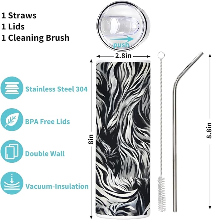 Zebra Marble Pattern 20 oz Tumbler with Lid and Straw Travel Coffee Mug Spill Proof Stainless Steel Double Wall Vacuum Insulated Cup