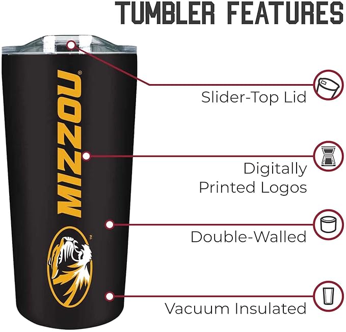 Campus Colors NCAA Stainless Steel Tumbler perfect for Gameday - 18 oz - Double Walled - Keeps Drinks Perfectly Insulated (Missouri Tigers - Black)