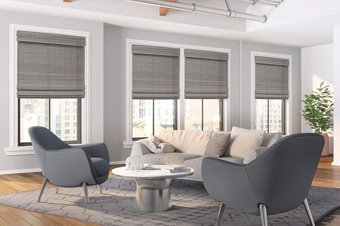 Cordless Woven Wood Roman Shades, 43W x 72H, Eastfield Umber, Sizes 20-72 Wide - Image 2