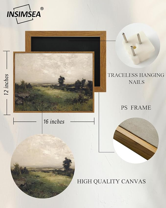 InSimSea Framed Canvas Wall Art Vintage Decor, Wilderness Landscape Painting - Image 5