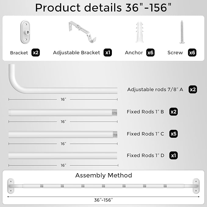 Curtain Rods 36-152 Inch, Living Room, Sliding Door - Image 7