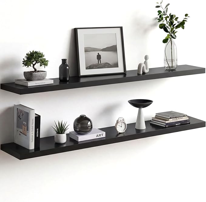 Homeforia Floating Black Shelf 60 inch, High End Solid Real Wood 60 inches Long by Homeforia