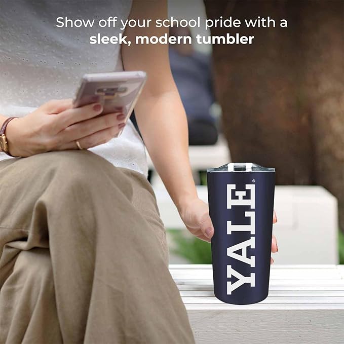 Campus Colors NCAA Stainless Steel Tumbler perfect for Gameday - 18 oz - Double Walled - Keeps Drinks Perfectly Insulated (Yale Bulldogs - Navy)