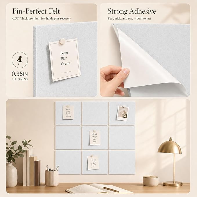 Large Cork Boards for Walls – 48" x 36" Self Adhesive Felt Wall Tiles - Image 3