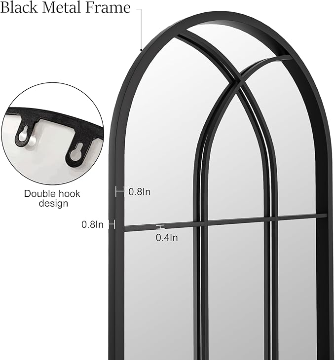 Mirror Full Length, Window Pane Wall Black Full Body Mirrors, Oversize - Image 5