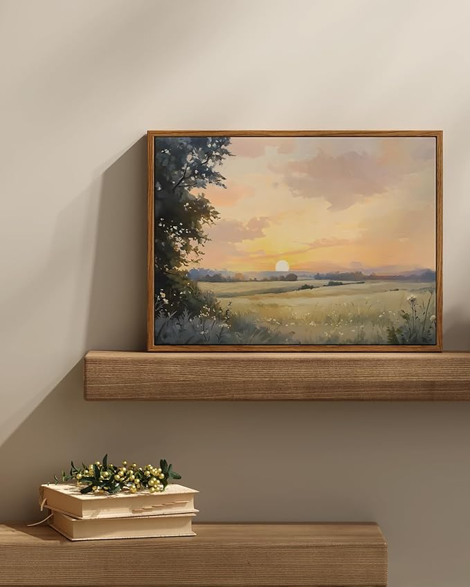 InSimSea Framed Canvas Wall Art, Vintage Wall Decor, Fall Landscape Watercolor - Image 2