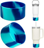 Upgrade 2PCS Protective Silicone Boot Bumper for Stanley Quencher Adventure 40oz 30oz IceFlow 20oz 30oz Tumbler, Water Bottle Bottom Sleeve Cover Accessories for Stanley Mug Cup(Cyan+Blue)