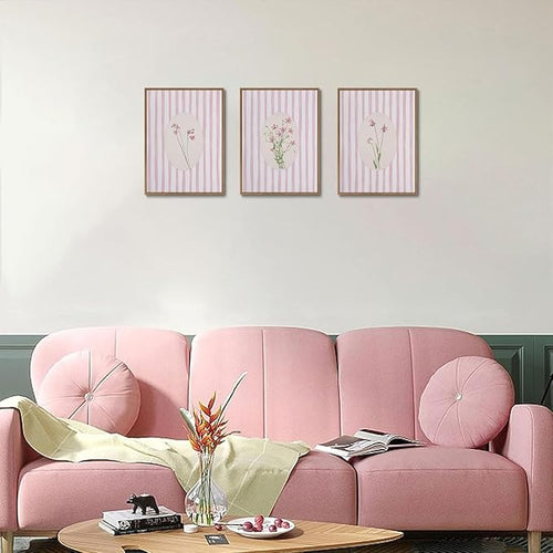 3 Piece Floral Framed Wall Art Pink Wildflower Canvas Wall Art Flower Pictures - Image 2