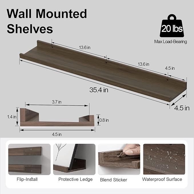 Floating Shelves for Wall Decor, Long Wall Mounted Storage Shelf for Bedroom - Image 3