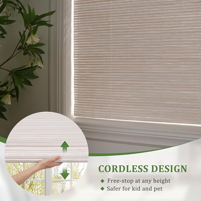 SEEYE Cordless Bamboo Blinds Shades, Light Filtering Bamboo Roller Shades - Image 4