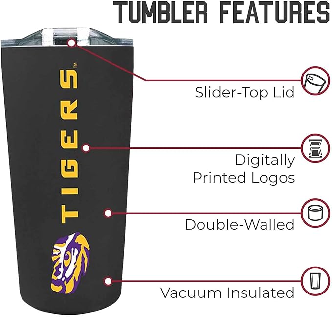 Campus Colors NCAA Stainless Steel Tumbler perfect for Gameday - 18 oz - Double Walled - Keeps Drinks Perfectly Insulated (LSU Tigers - Black)