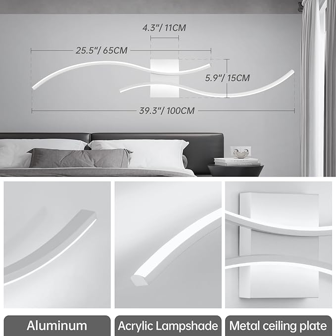 CANEOE Modern Wall Sconce, 39inch Wave Design Indoor Wall Lamp - Image 5