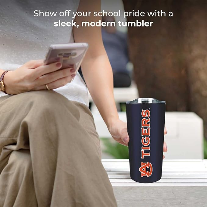Campus Colors NCAA Stainless Steel Tumbler perfect for Gameday - 18 oz - Double Walled - Keeps Drinks Perfectly Insulated (Auburn Tigers - Navy)
