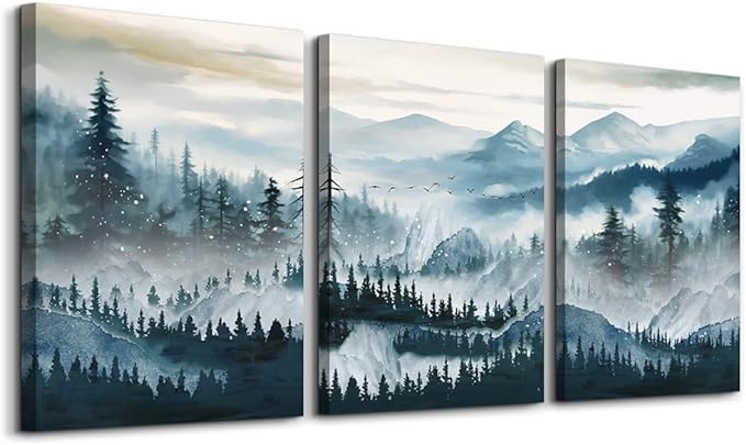 MHARTK66 Wall Art for Bedroom, Mountain Landscape Wall Decor, Large Foggy by MHARTK66