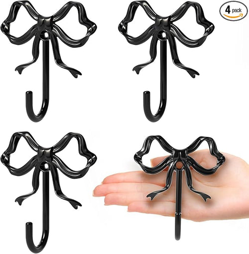 4 PCS Large Size Black Bow Wall Hook, Metal Hooks, Bow Room Decor Hooks by XHIPY
