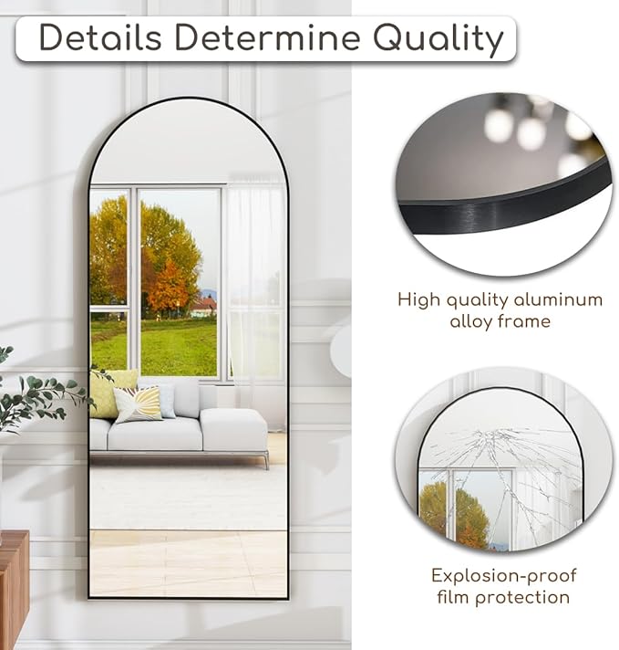 Dewfig Arched Full Length Mirror, Full Body Mirrors - Image 8