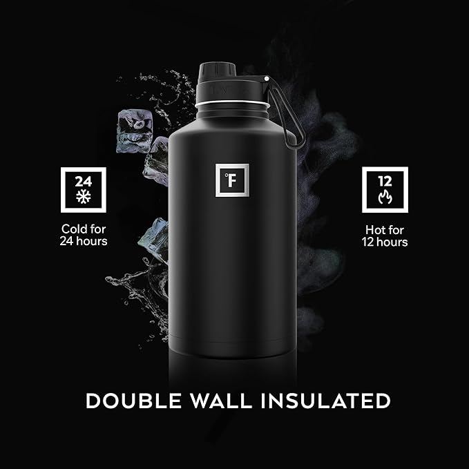 IRON °FLASK Camping & Hiking Hydration Flask with Spout, Wide Mouth Insulated Stainless Steel Sports Water Bottle - 64 oz Bubble Gum