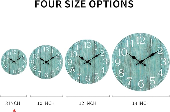 Wall Clock, Teal Silent Non-Ticking Battery Operated, Kitchen Rustic Vintage - Image 2