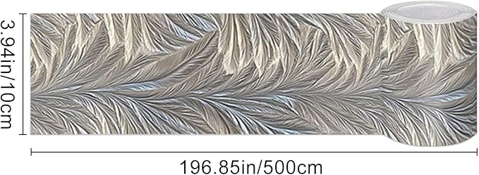 HOMETITUTE Wallpaper Border Peel and Stick Wall Border Silver Feather Texture - Image 3