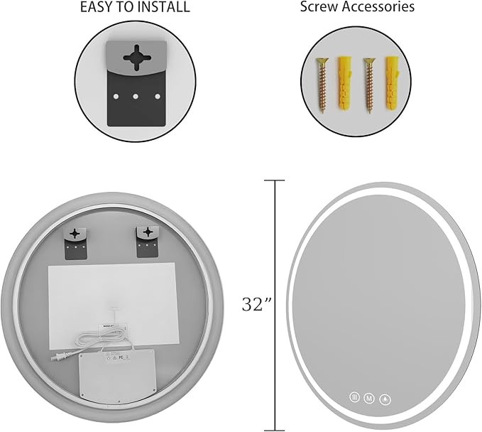 LED Bathroom Mirror 32 Inch Round Bathroom Mirror - Image 4
