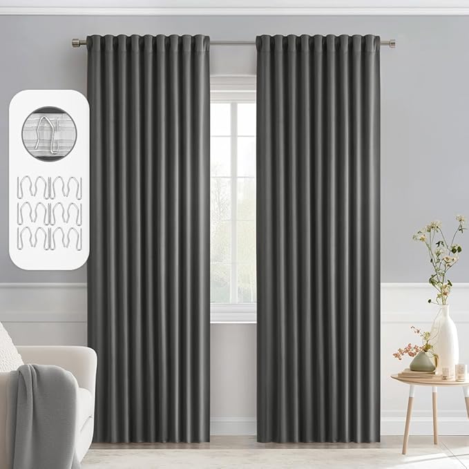 MIULEE Grey Back Tab Blackout Curtains 72 Inch Length 2 Panels Set by MIULEE