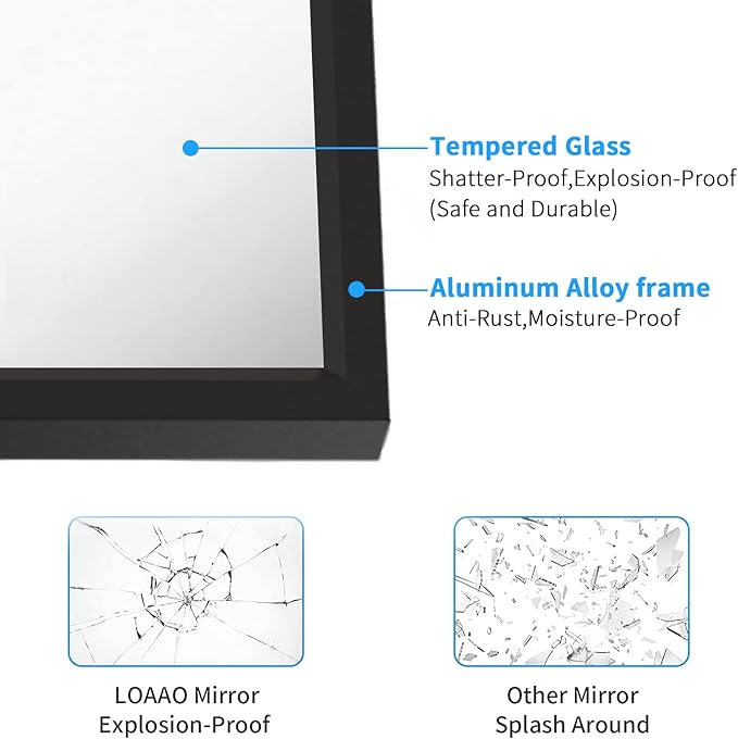 LOAAO 40"X36" Black Rectangle Bathroom Mirror Wall, Matte Black Aluminum Alloy - Image 5
