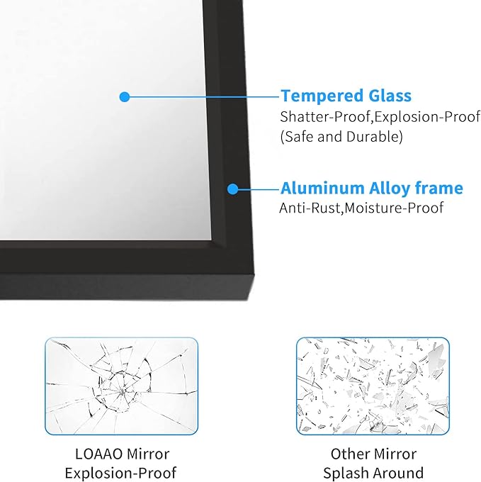 LOAAO 30"X36" Black Rectangle Bathroom Mirror Wall, Matte Black Aluminum Alloy - Image 5