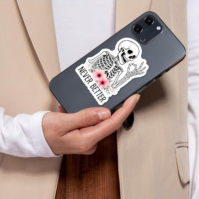 Never Better Skeleton Sticker 3Pcs Sarcastic Funny Skeleton Dead, Mental Health Sticker Vinyl Waterproof Decals for Notebook, Tumbler, Laptop and Water Bottle (Funny Skeleton Stickers)