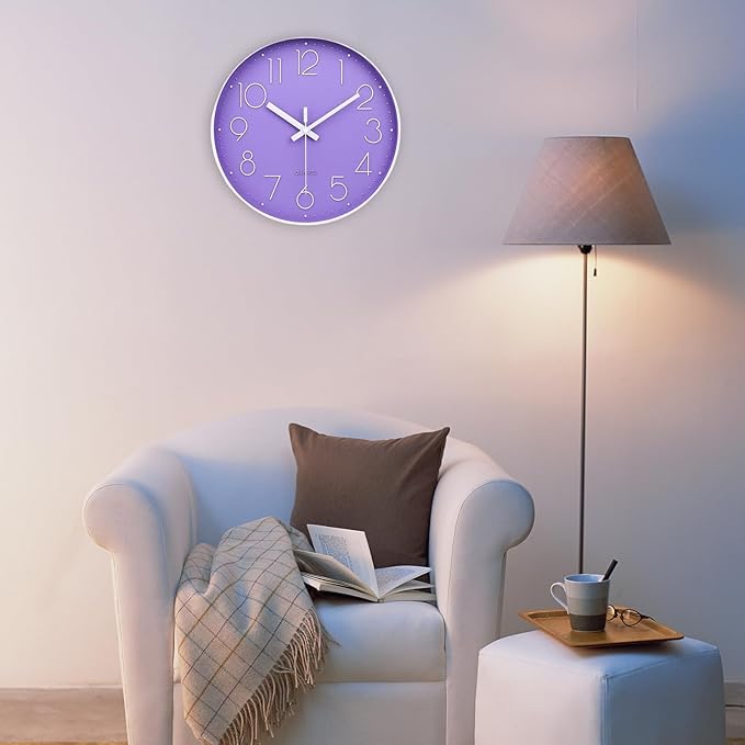 jomparis Purple Wall Clock 12 Inches Silent Quartz Wall Clock Lavender Decor - Image 4