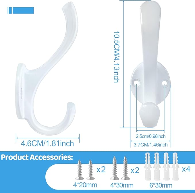 4 Pack Coat Hooks Wall Mount Heavy Duty Utility Retro Double Hooks - Image 3