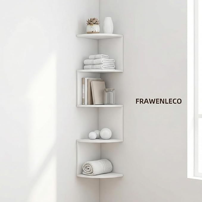 No-Drill Corner Shelf Wall Mount, 5-Tier Floating Corner Bookshelf - Image 8
